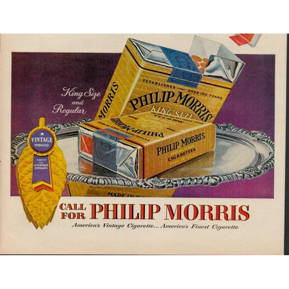 1954 Philip Morris Cigarettes Vintage Print Ad, "Snap-Open" Pack (L5) - Picture 2 of 3